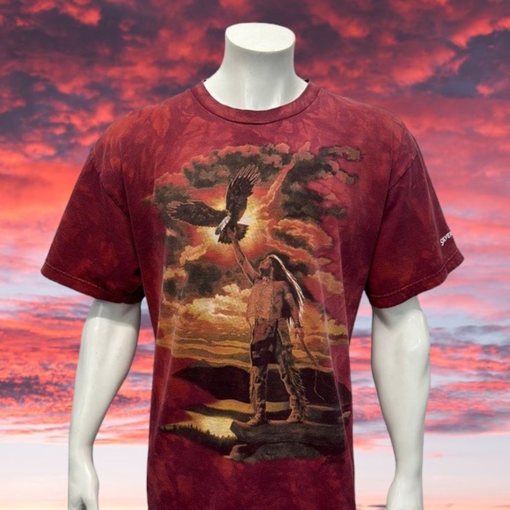 The Mountain Red Tie Dye Native American Eagle Short Sleeve Graphic T-Shirt XL